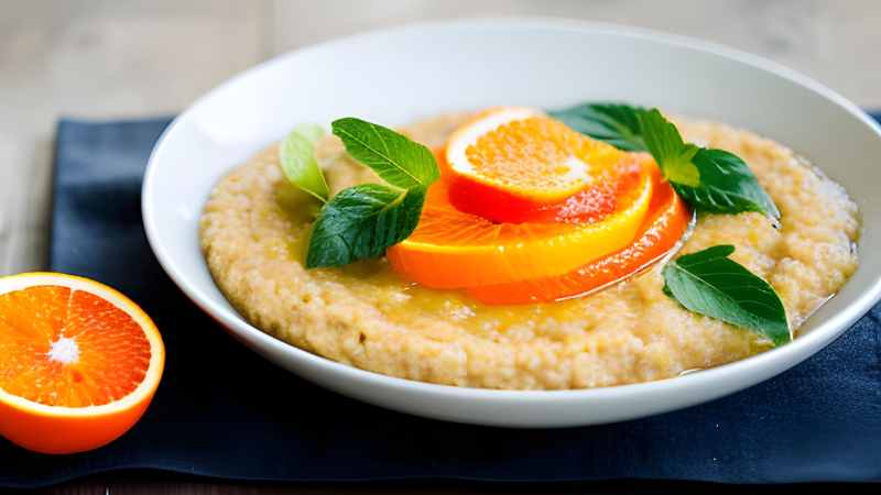 Orangen-Kompott auf Buchweizen Porridge